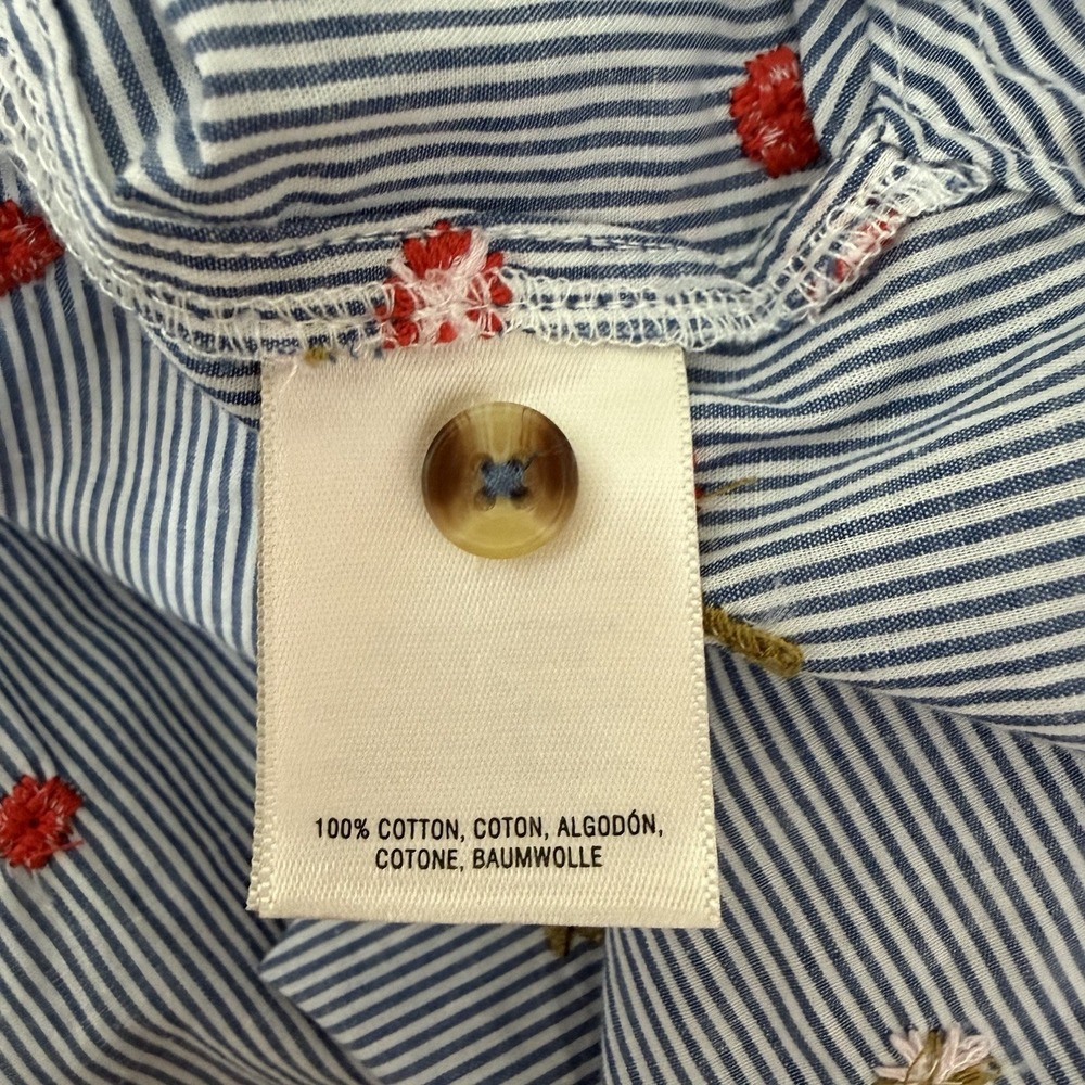 Anthropologie Maeve Embroidered Floral Stripe Button Up Shirt Size 14 Blue White - Picture 8 of 9